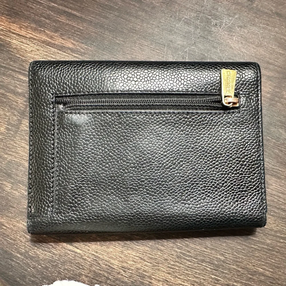 CHANEL Black Textured Leather Wallet